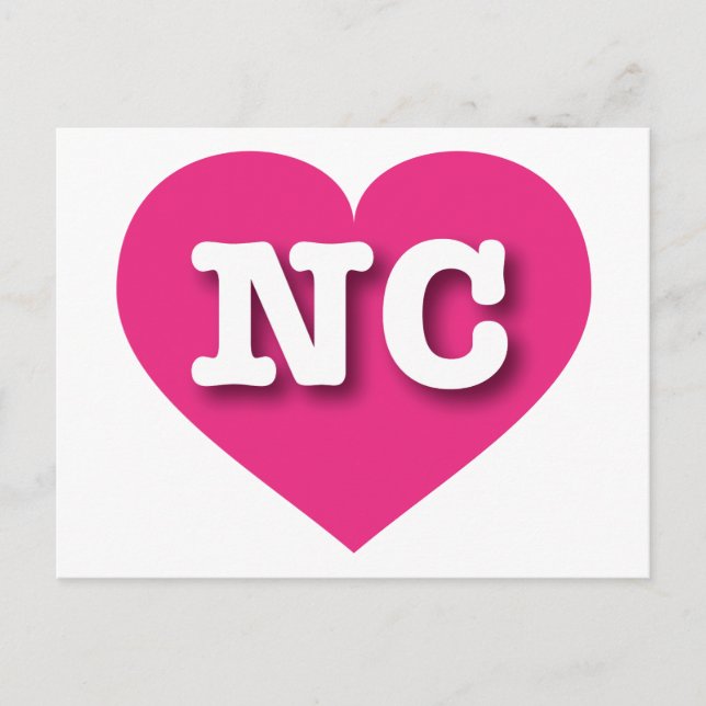 North Carolina Hot Pink Heart - I love NC Postcard (Front)
