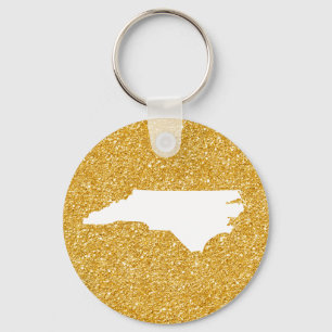 North Carolina in White and Gold Glitter Key Ring