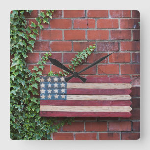 North Carolina, Linville, wooden US flag Square Wall Clock