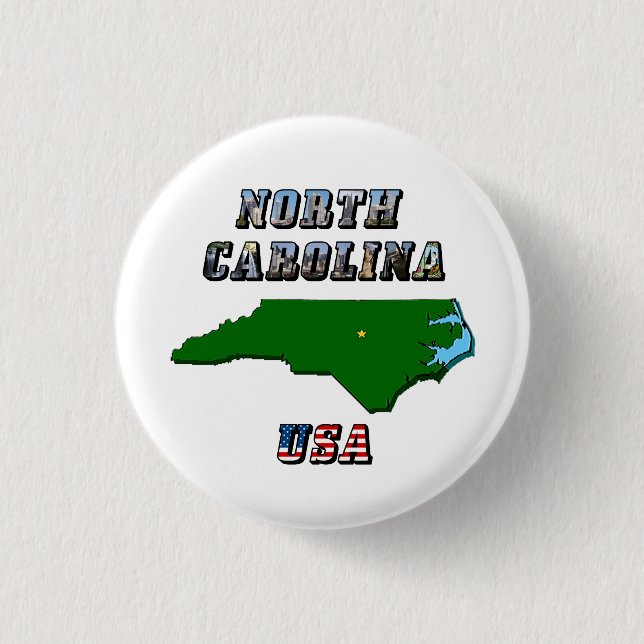 North Carolina Map and Text 3 Cm Round Badge (Front)