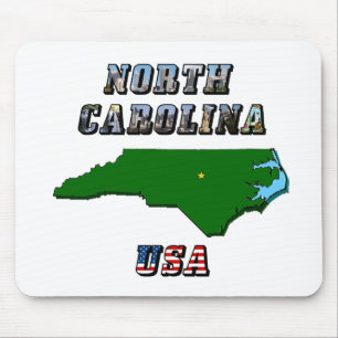 North Carolina Map and Text Mouse Mat