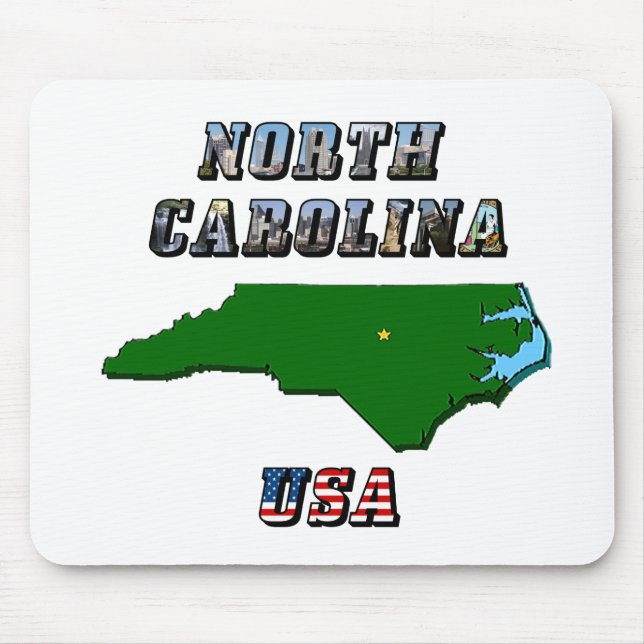North Carolina Map and Text Mouse Mat (Front)
