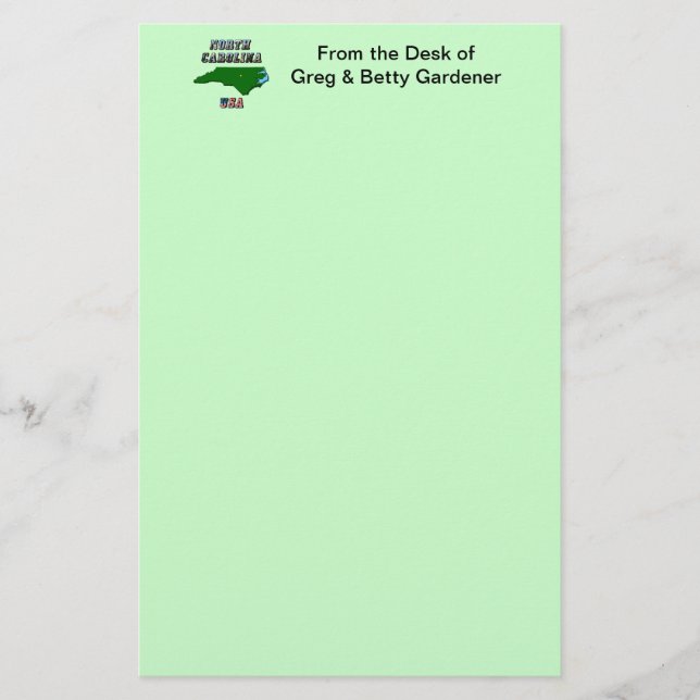 North Carolina Map and Text Stationery (Front)