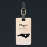 North Carolina Map Luggage Tag, Wedding Party Luggage Tag<br><div class="desc">These state luggage tags make the perfect wedding party gift tags or welcome bag tags. Tie it to your bridesmaid gifts instead of a typical paper gift tag, and they can use it for months and years to come. Tags have a peach apricot watercolor background. To place the heart at...</div>