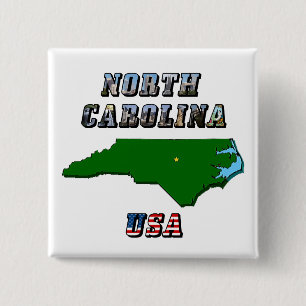 North Carolina Map Outline, Photo & US Flag Text 15 Cm Square Badge