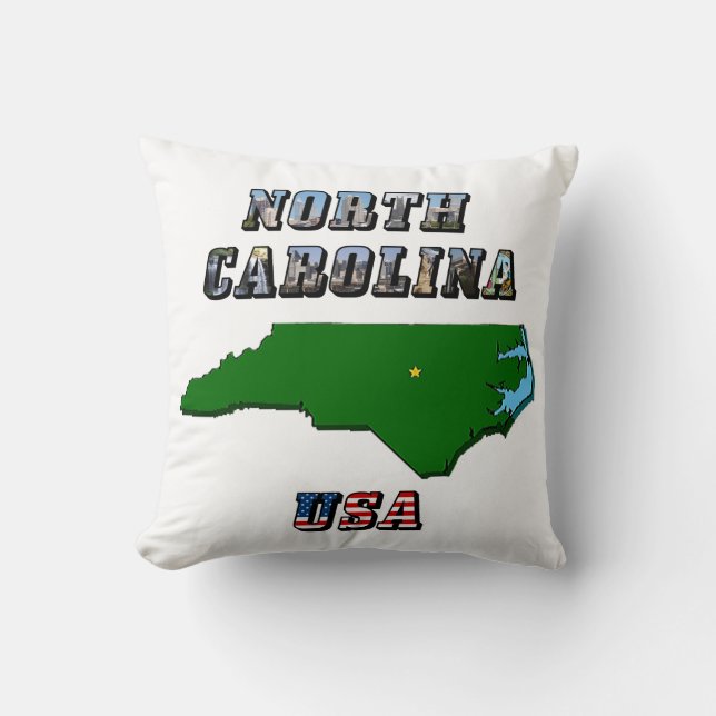 North Carolina Map Outline, Photo & US Flag Text  Cushion (Front)