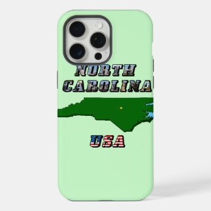 North Carolina Map Outline, Photo & US Flag Text iPhone 15 Pro Max Case