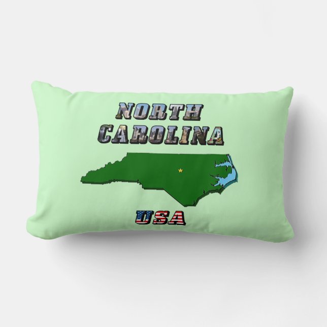 North Carolina Map Outline, Photo & US Flag Text  Lumbar Cushion (Front)