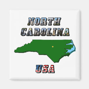 North Carolina Map Outline, Photo & US Flag Text  Magnet