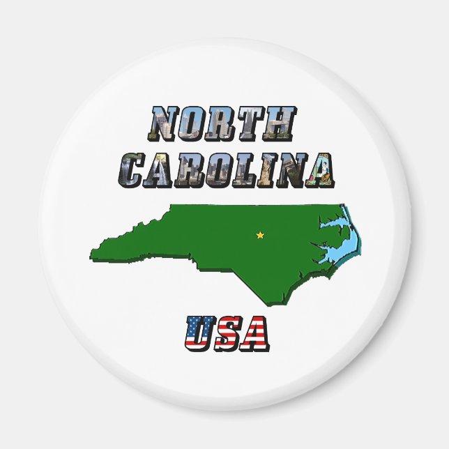 North Carolina Map Outline, Photo & US Flag Text  Magnet (Front)