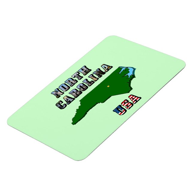 North Carolina Map Outline, Photo & US Flag Text  Magnet (Left Side)