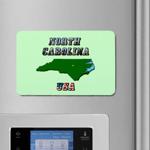 North Carolina Map Outline, Photo & US Flag Text  Magnet