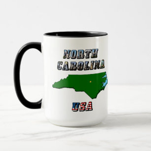 North Carolina Map Outline, Photo & US Flag Text  Mug