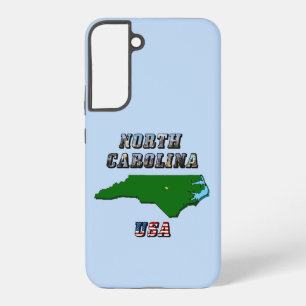 North Carolina Map Outline, Photo & US Flag Text Samsung Galaxy Case