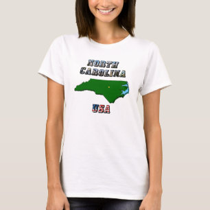 North Carolina Map Outline, Photo & US Flag Text T-Shirt