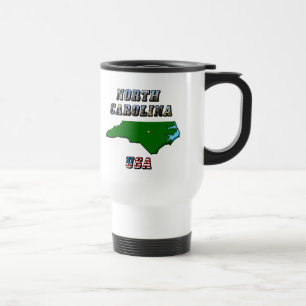 North Carolina Map Outline, Photo & US Flag Text Travel Mug