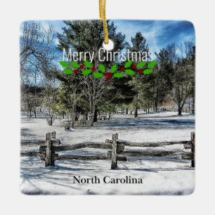 North Carolina, Merry Christmas, Ceramic Ornament