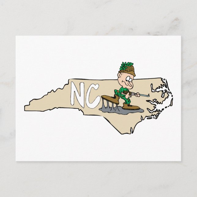 North Carolina NC Cartoon Map with Hunter Postcard (Front)