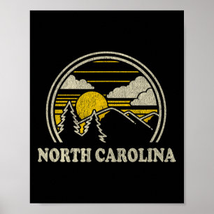 North Carolina Nc T Shirt Vintage Hiking Mountains Poster