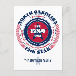 North Carolina, Raleigh, NC, Patriotic, Monogram Postcard