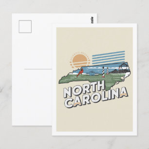 North Carolina Retro Travel Design Iconic US  Postcard