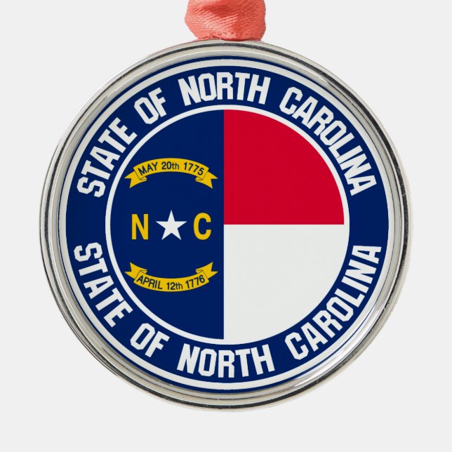 North Carolina Round Emblem Metal Tree Decoration (Front)