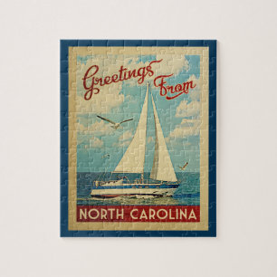 North Carolina Sailboat Vintage Travel Jigsaw Puzzle