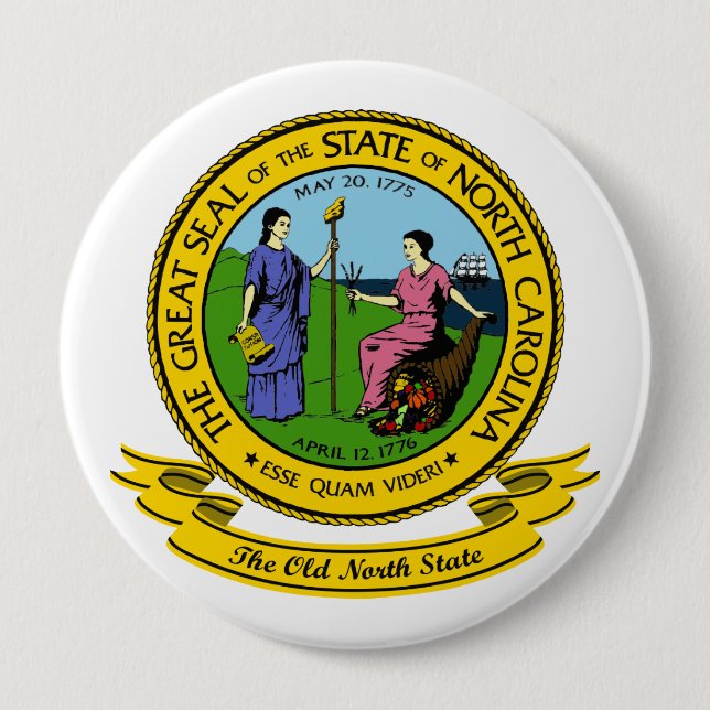 North Carolina Seal 10 Cm Round Badge (Front)