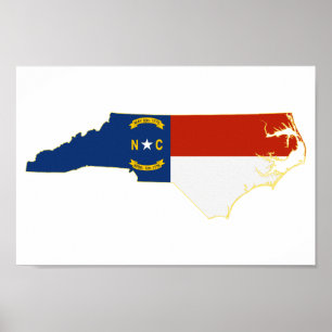 North Carolina Shaped Carolinian Tar Heel Flag Poster