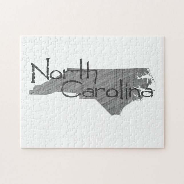 North Carolina Shaped Old Grey Chalkboard and Name Jigsaw Puzzle (Horizontal)