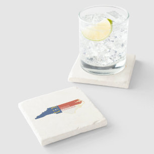 North Carolina Shaped Tar Heel State Flag Stone Coaster