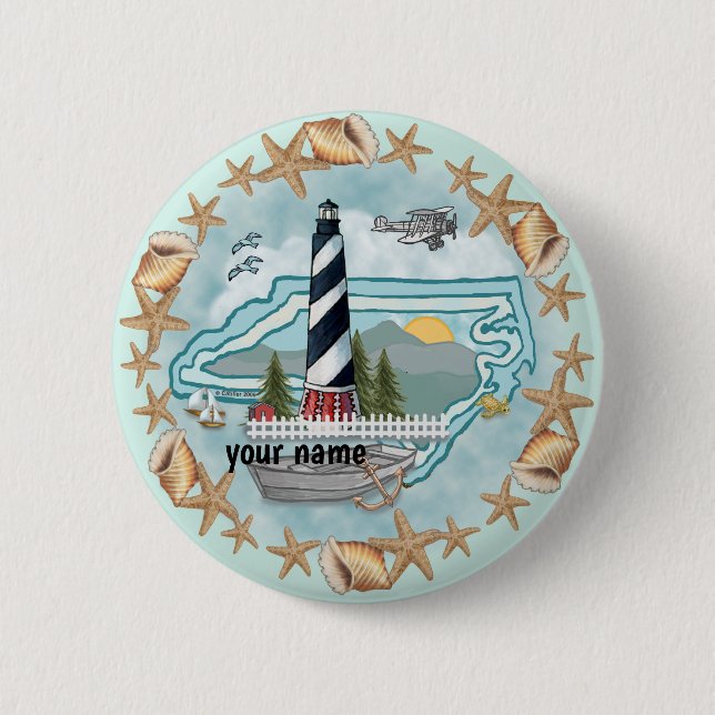 North Carolina Shells Lighthouse  6 Cm Round Badge (Front)