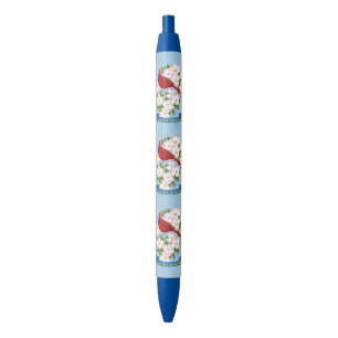 North Carolina State Cardinal Bird Dogwood Flower Blue Ink Pen