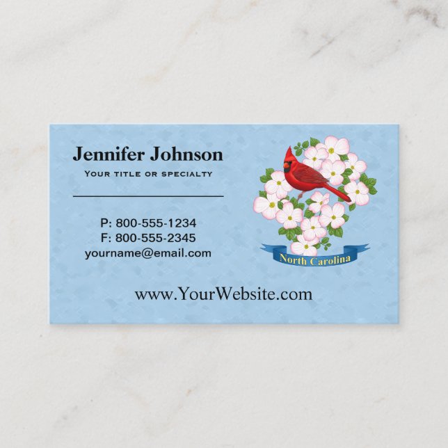 North Carolina State Cardinal Bird Dogwood Flower Business Card (Front)