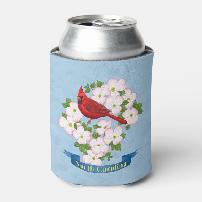 North Carolina State Cardinal Bird Dogwood Flower Can Cooler (Can Front)