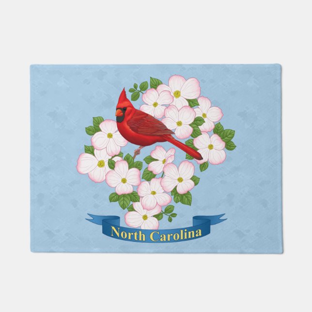 North Carolina State Cardinal Bird Dogwood Flower Doormat (Front)