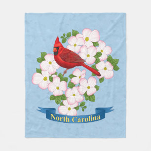 North Carolina State Cardinal Bird Dogwood Flower Fleece Blanket