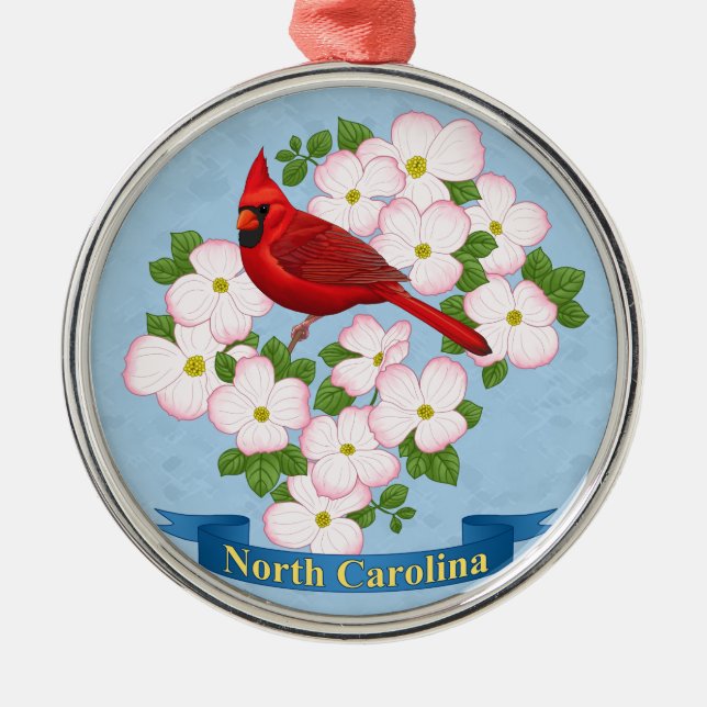 North Carolina State Cardinal Bird Dogwood Flower Metal Tree Decoration (Front)