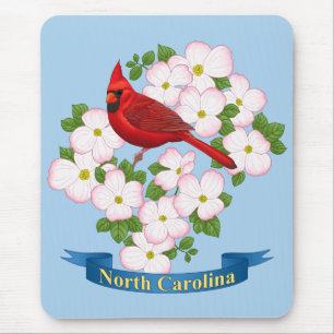 North Carolina State Cardinal Bird Dogwood Flower Mouse Mat
