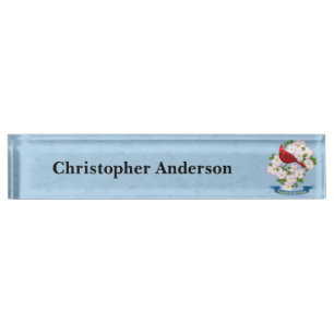 North Carolina State Cardinal Bird Dogwood Flower Nameplate