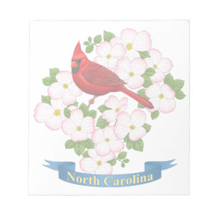 North Carolina State Cardinal Bird Dogwood Flower Notepad