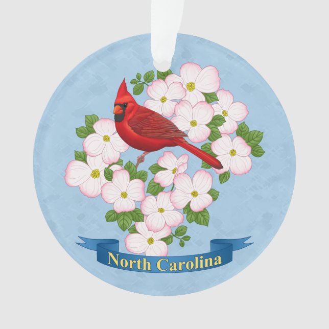 North Carolina State Cardinal Bird Dogwood Flower Ornament (Front)