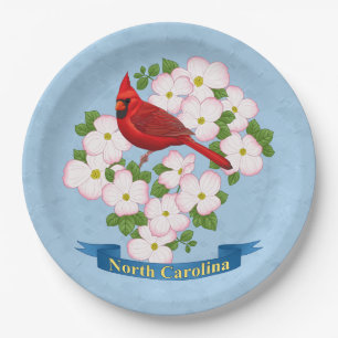 North Carolina State Cardinal Bird Dogwood Flower Paper Plate