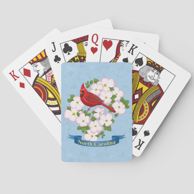 North Carolina State Cardinal Bird Dogwood Flower Playing Cards (Back)