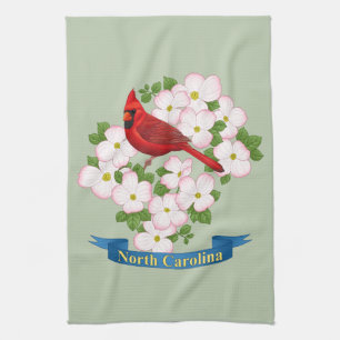North Carolina State Cardinal Bird Dogwood Flower Tea Towel