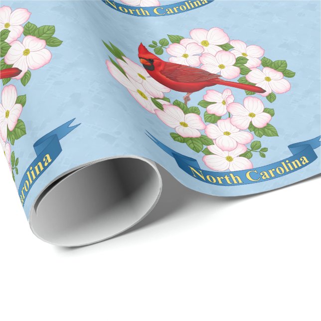 North Carolina State Cardinal Bird Dogwood Flower Wrapping Paper (Roll Corner)