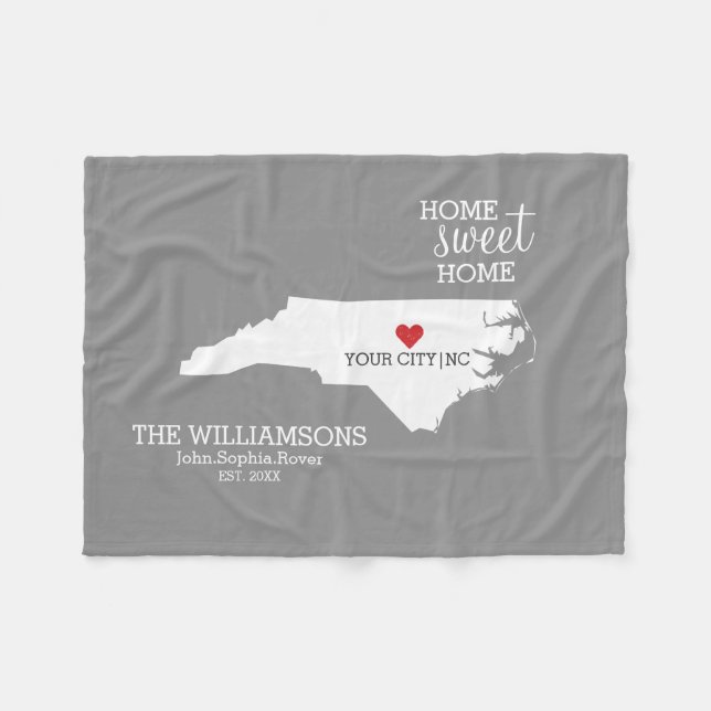North Carolina State Map Custom Names, City, Colou Fleece Blanket (Front (Horizontal))