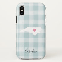 North Carolina State Silhouette Rustic Mint Plaid