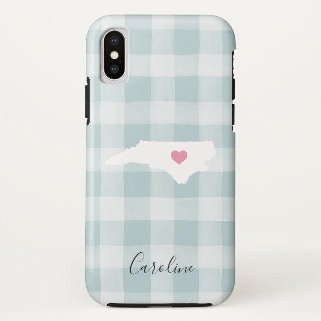 North Carolina State Silhouette Rustic Mint Plaid Case-Mate iPhone Case (Back)