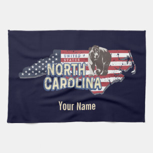 North Carolina State United States Map USA Vintage Tea Towel